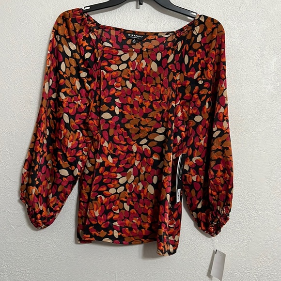 NWT Liverpool Jeans Autumn Petals 3/4 Puff Sleeve Square Neck Blouse Size PS - Picture 3 of 13
